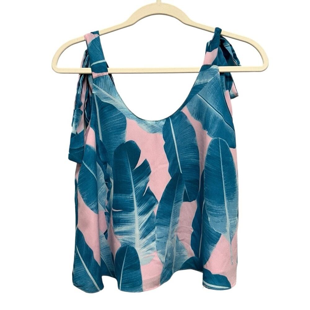 Buddy Love Women’s Tie Strap Tank Top Size XS Blue Pink Feather